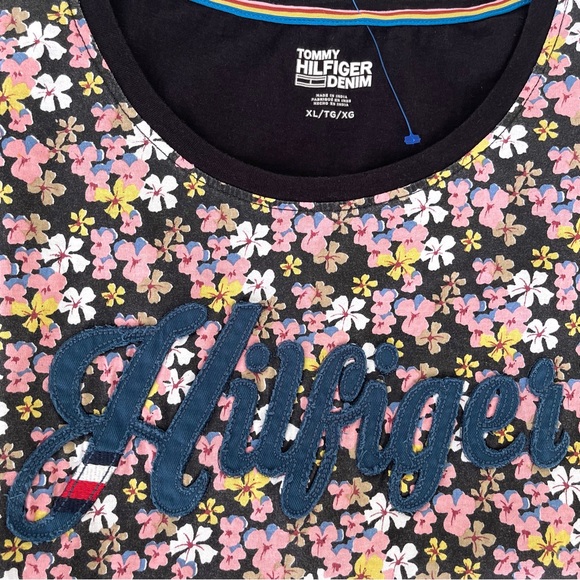 Tommy Hilfiger Denim Embroidered Logo Graphic T-Shirt Ditsy Floral Short Sleeves - Picture 4 of 13